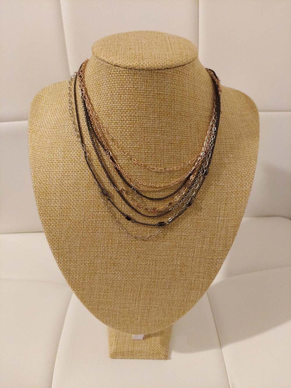 Vintage Charming Charlie Black Brass & Silver Tone Layered 14" Choker Necklace